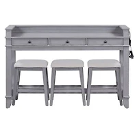 Streamdale Furniture 4 Piece Dining Bar Table Set With 3 Upholstered Stools Multifunctional Dining Table With 3 Drawers