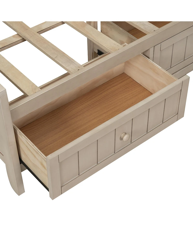 Streamdale Furniture Full Size Wood Daybed with Storage Shelves and 3 Drawers, Antique White Milk