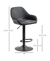 Streamdale Furniture Adjustable Bar Stools, Swivel Counter Height Barstools with Footrest and Back, Pu Leather and Steel Round Base, for Kitchen Count