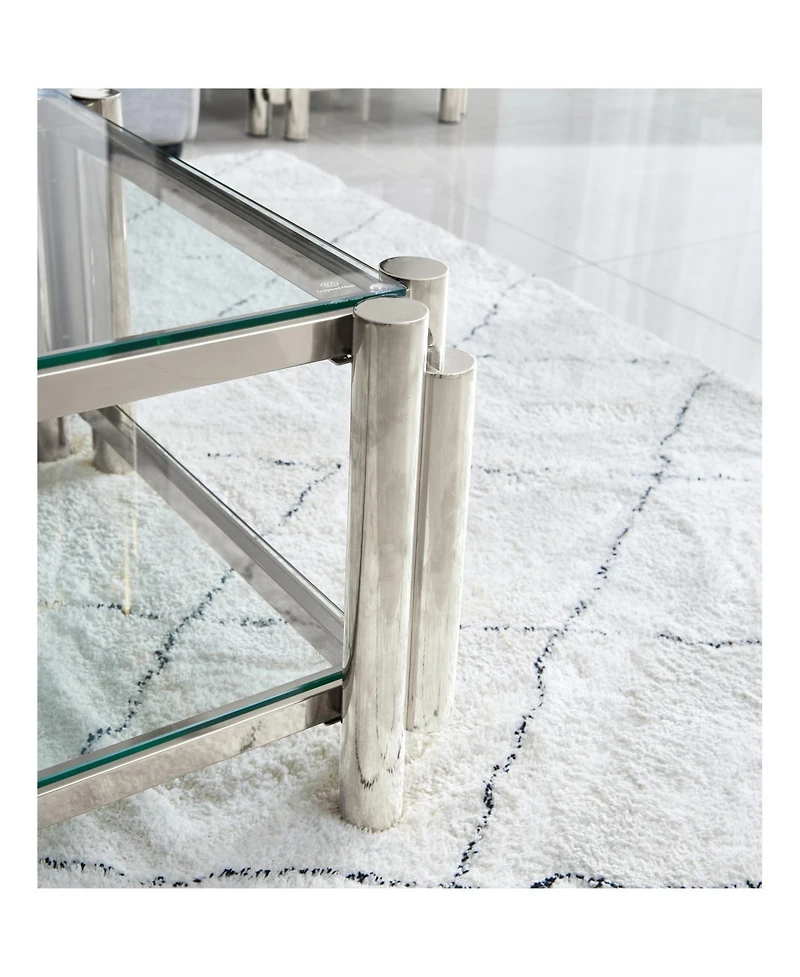 Streamdale 50" Stainless Steel Coffee Table with Tempered Glass and Storage