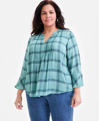 Style & Co Plus Size Printed Pintucked Top, Macy's Exclusive