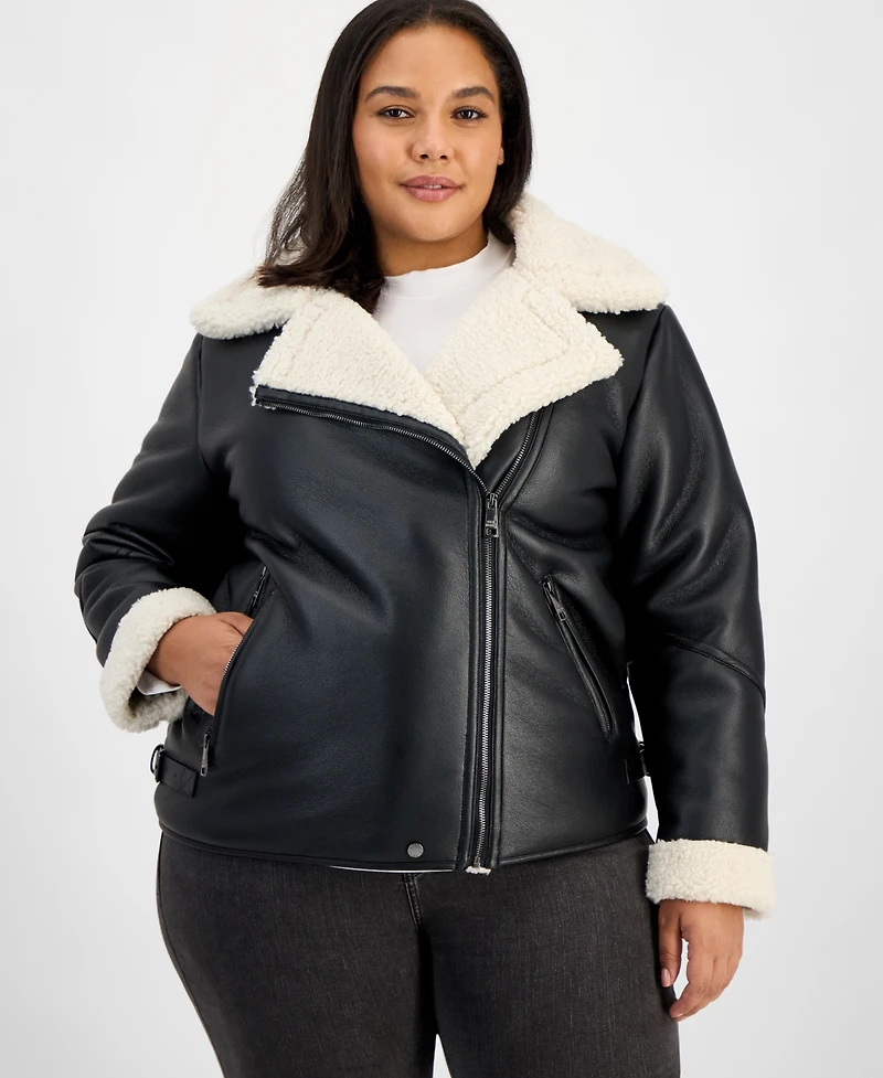 Steve Madden Plus Asymmetric Faux-Shearling Coat