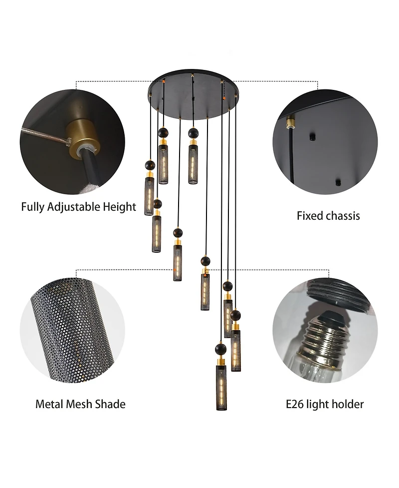 Streamdale Industrial Multi-Light Pendant - 9-Light Mesh Cylinder Chandelier (Bulb Not Included)