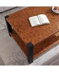 Streamdale Burl Wood Grain Coffee Table with Matte Black Double Layer