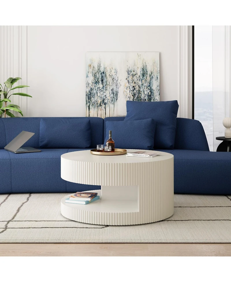 Streamdale Round Coffee Table with Storage, Modern Vertical Stripe Design