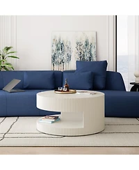 Streamdale Round Coffee Table with Storage, Modern Vertical Stripe Design
