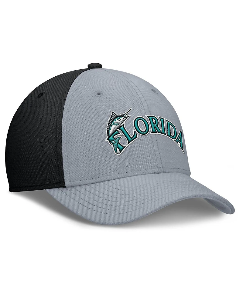 Nike Men's Gray/Black Florida Marlins Rise Swoosh Performance Flex Hat