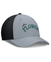 Nike Men's Gray/Black Florida Marlins Rise Swoosh Performance Flex Hat