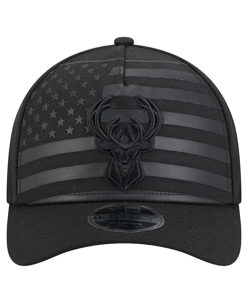 New Era Men's Black Milwaukee Bucks Game Day Flag A-Frame 9FORTY Adjustable Hat