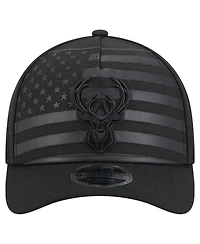 New Era Men's Black Milwaukee Bucks Game Day Flag A-Frame 9FORTY Adjustable Hat