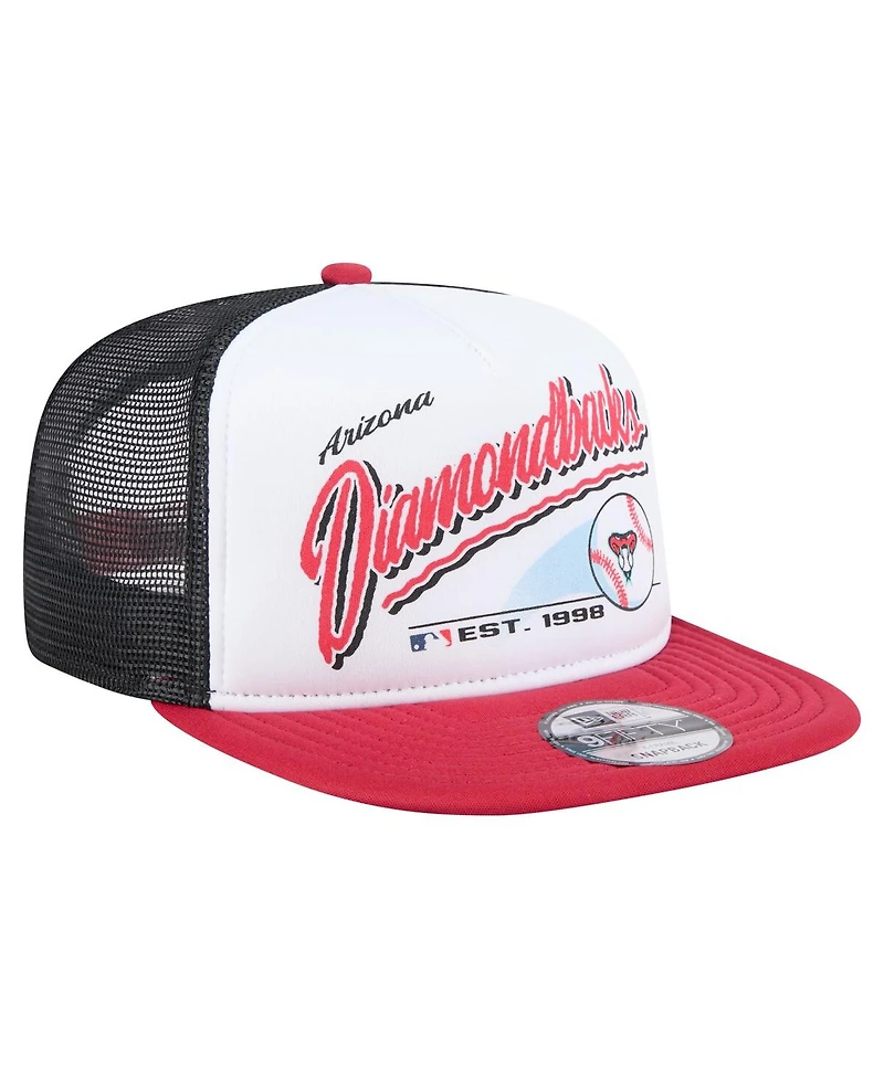 New Era Men's White/Red Arizona Diamondbacks Retro Script Trucker 9FIFTY Snapback Hat