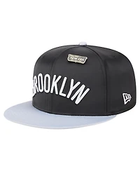 New Era Men's Black/Gray Brooklyn Nets Throwback Satin Vintage Pin Two-Tone 59FIFTY Fitted Hat
