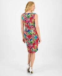 Connected Women's Printed Faux-Wrap Sleeveless Dress