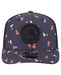 New Era Men's Navy/Black Pittsburgh Steelers Adventure Drinks Pattern 9SEVENTY Stretch Snap Hat