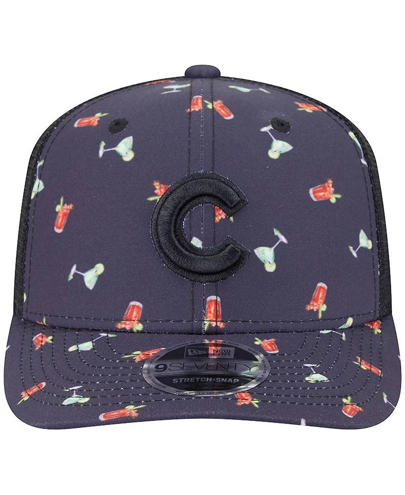 New Era Men's Black Chicago Cubs Adventure Drinks Pattern 9SEVENTY Stretch-Snap Hat