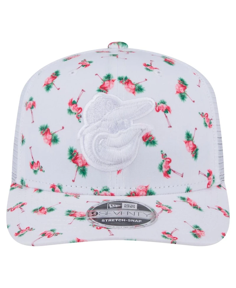 New Era Men's White Baltimore Orioles Flamingo Mesh Back 9SEVENTY Stretch-Snap Hat