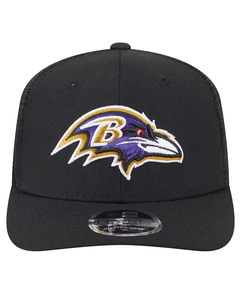 New Era Men's Black Baltimore Ravens Main Trucker 9SEVENTY Stretch Snap Hat