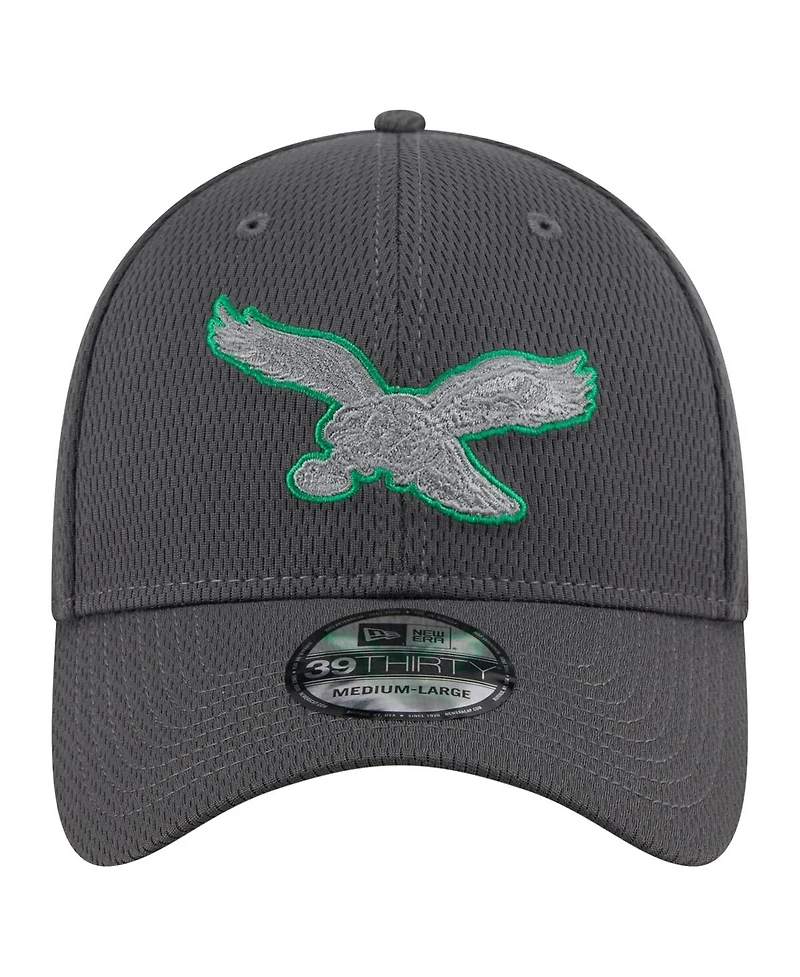 New Era Men's Graphite Philadelphia Eagles Throwback Logo Main 39THIRTY Flex Hat