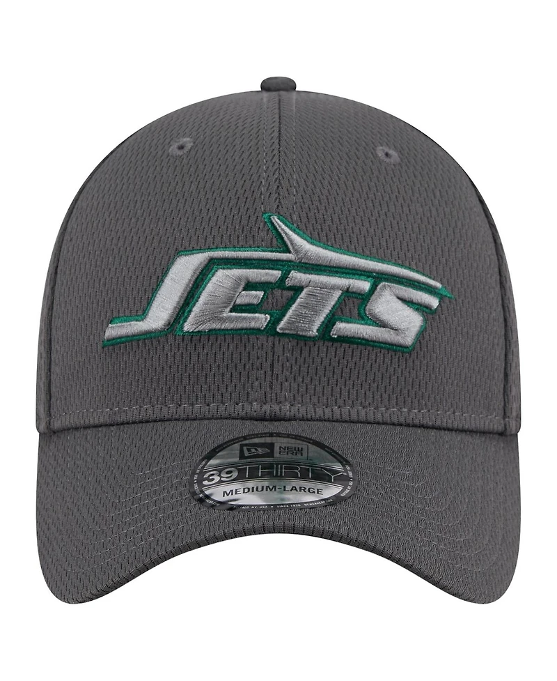 New Era Men's Graphite York Jets Main 39THIRTY Flex Hat