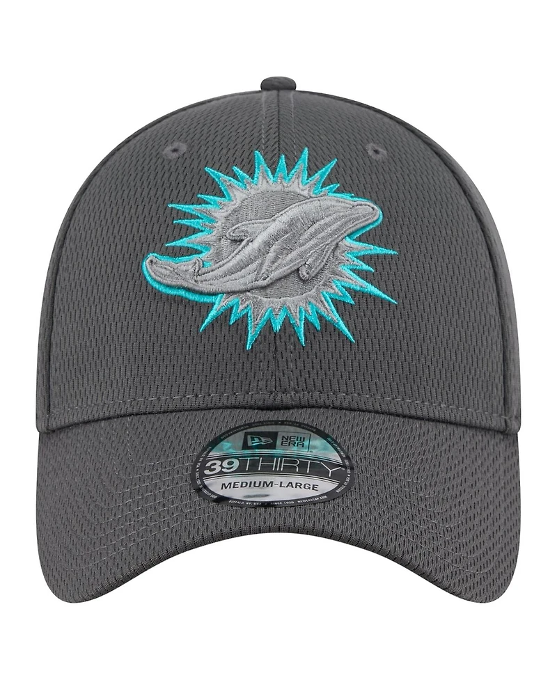 New Era Men's Graphite Miami Dolphins Main 39THIRTY Flex Hat