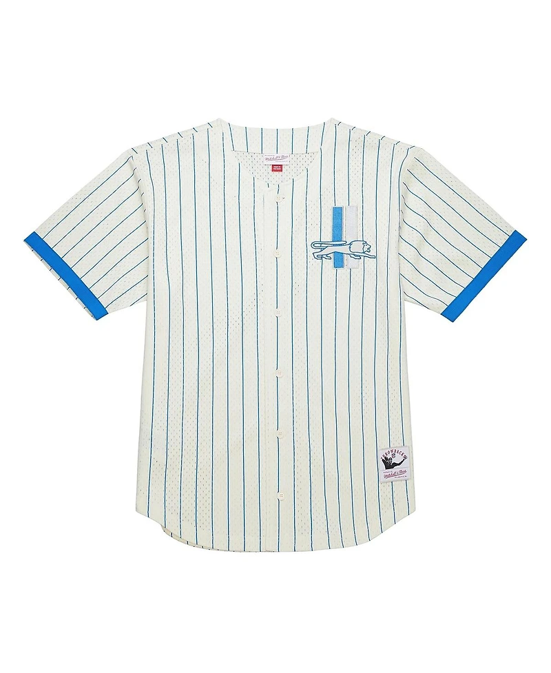 Mitchell & Ness Men's Cream Detroit Lions Final Seconds Vintage Logo Mesh Button-Up Shirt