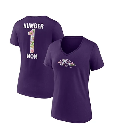 Logo Athletic Women's Purple Baltimore Ravens Number 1 Mom Floral V-Neck T-Shirt