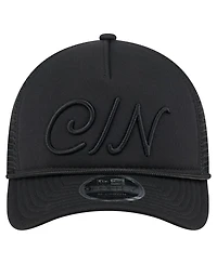 New Era Men's Black Cincinnati Reds City Initial 9FORTY A-Frame M-Crown Adjustable Trucker Hat