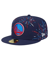New Era Men's Navy Golden State Warriors Americana Fireworks 59FIFTY Fitted Hat