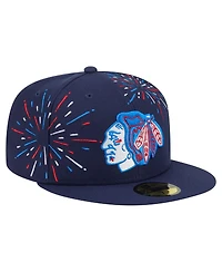 New Era Men's Navy Chicago Blackhawks Americana Fireworks 59FIFTY Fitted Hat
