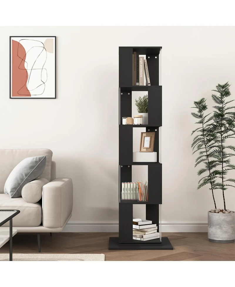 5 tier Rotating Bookshelf, Floor Rack Simple Bookcase with Acrylic plate Student Multi-Function Creative Bookshelf for Living Room with anti-toppling
