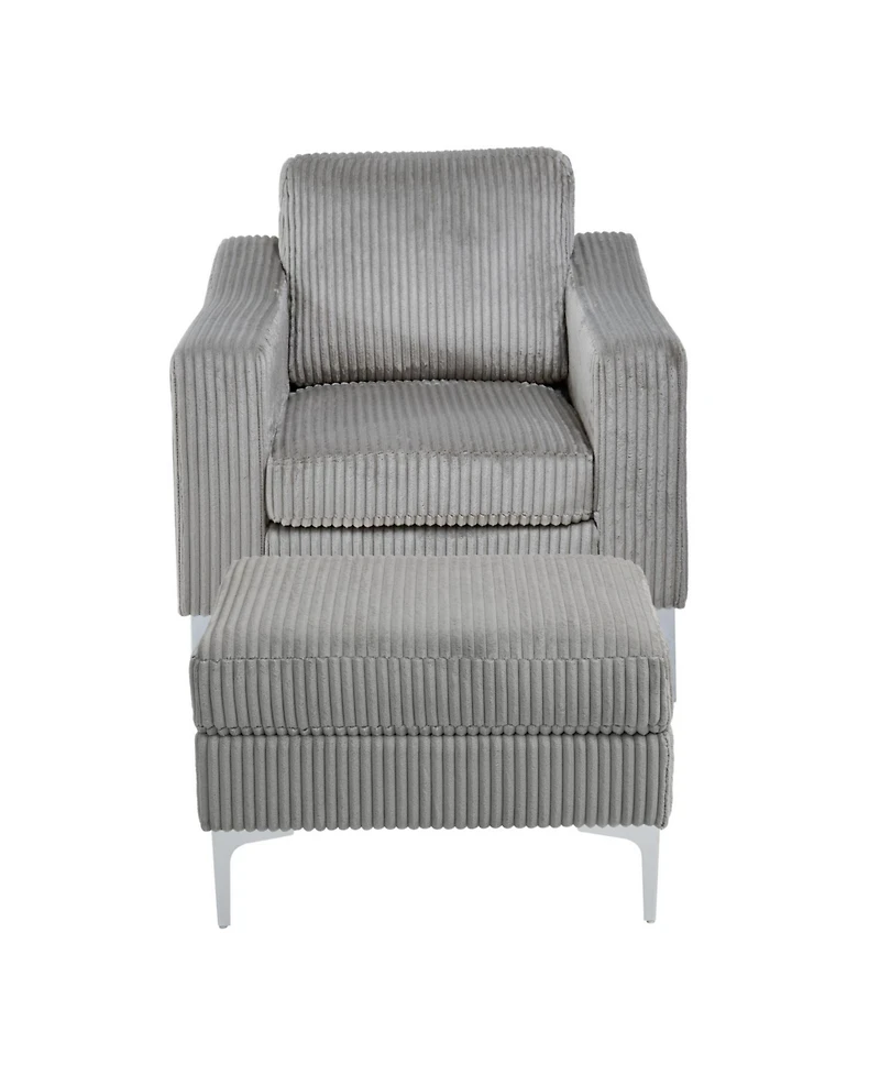 Corduroy Convertible Sectional Sofa with Ottoman - Gray