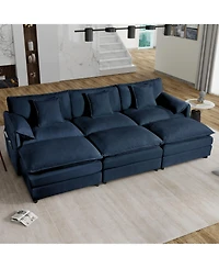 Streamdale Oversized Cloud Sofa Sleeper with Ottomans - Blue