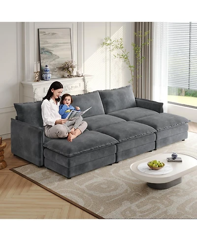 Streamdale Corduroy Cloud Sofa with Footrests & Cushions