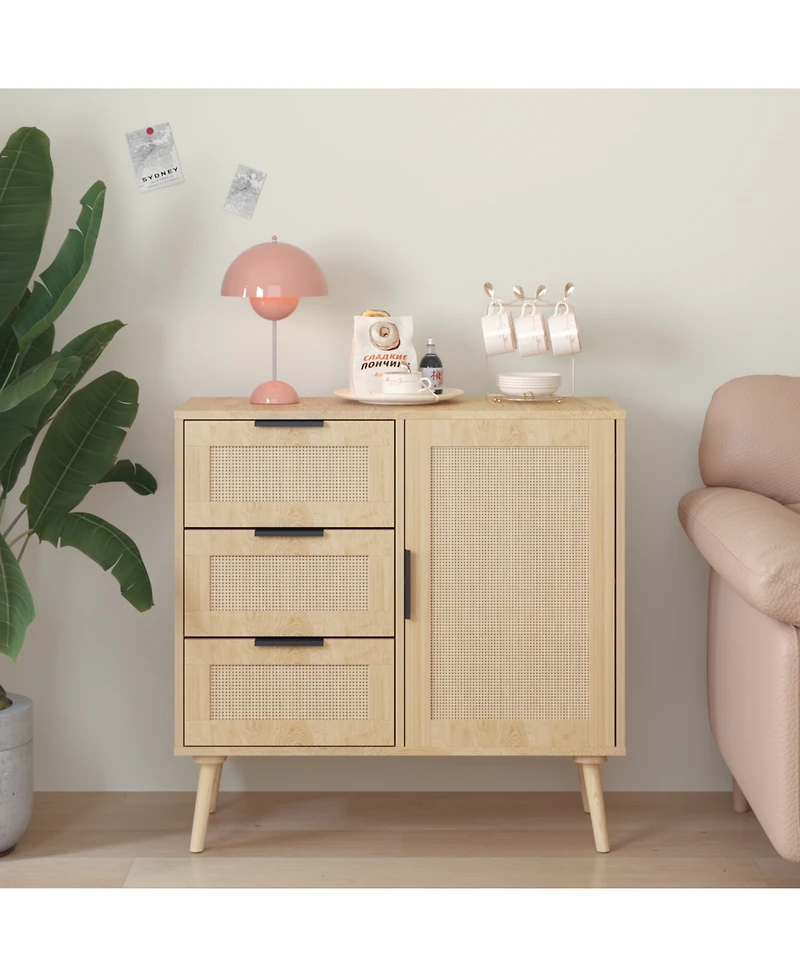 Streamdale Modern Rattan Wood Dresser Wood Storage Cabinet Sideboard for Bedroom, Living Room, Entryway, Hallway