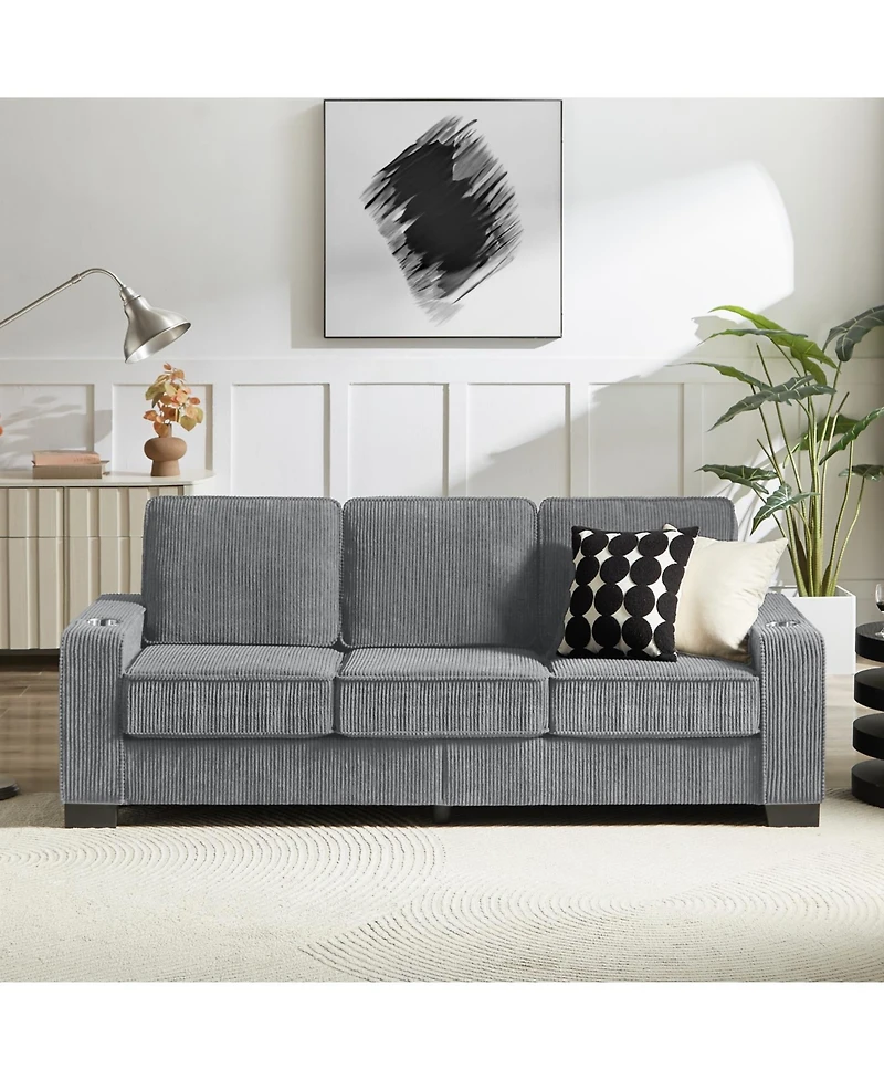 Streamdale 83.86"Corduroy Fabric sofa,Modern Compressed Couch,3-Seater Sofa, Furniture for Living Room,Bedroom,office
