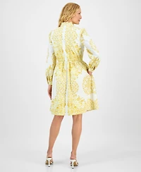 julia jordan Women's Printed Long-Sleeve Cotton Shirtdress