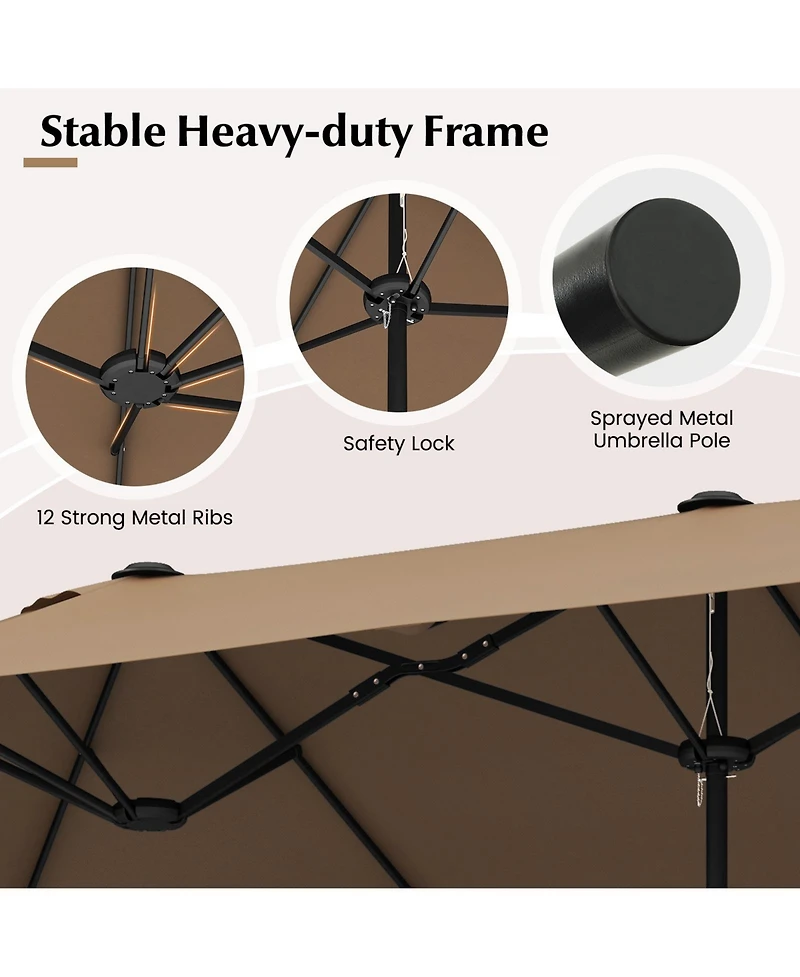 13 Feet Double-Sided Patio Twin Table Umbrella with Crank Handl