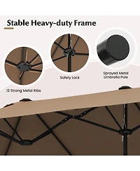 13 Feet Double-Sided Patio Twin Table Umbrella with Crank Handl
