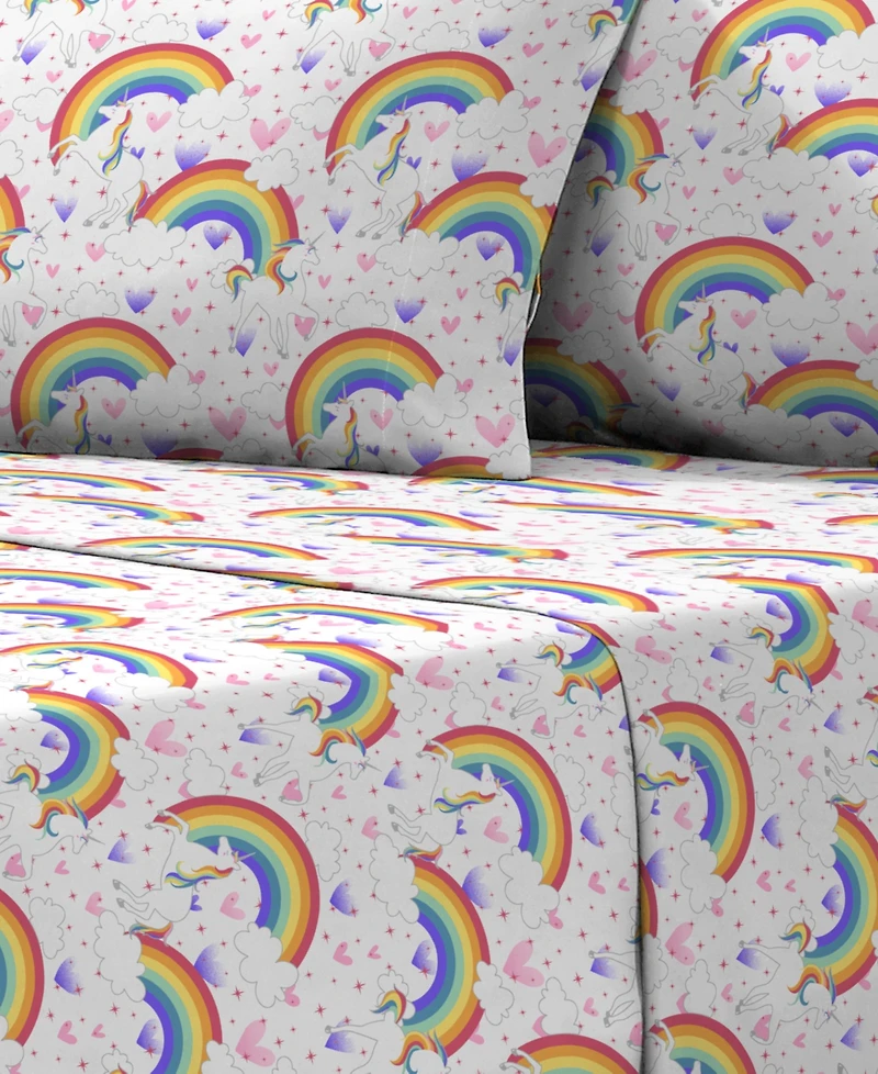Dream Factory Unicorn Rainbow 3-Pc. Sheet Set, Twin