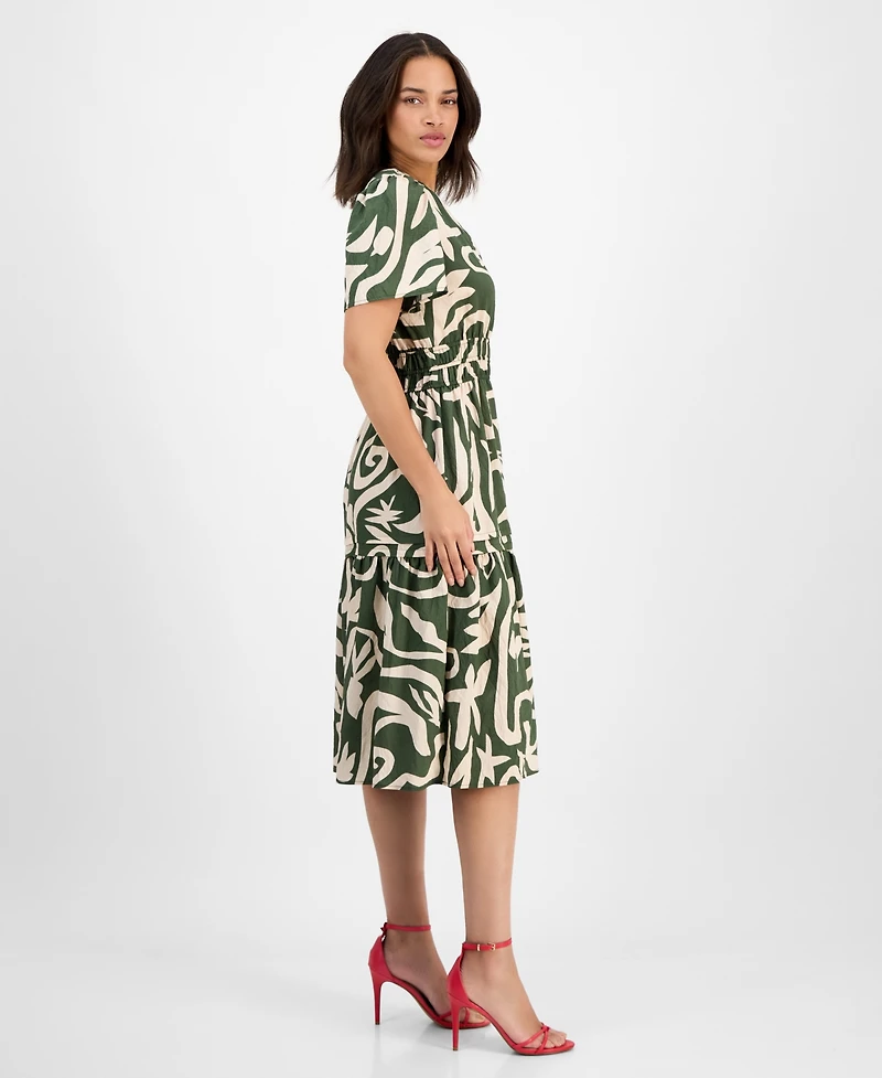 Robbie Bee Women's Printed Smocked-Waist Midi Dress