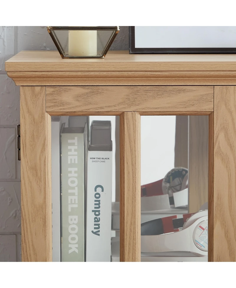 Streamdale Antique Led Curio Display Cabinet, Adjustable Shelves, Lattice Doors, Oak Showcase