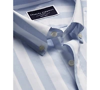 Charles Tyrwhitt Men's Slim Fit Short Sleeve Wrinkle-Resistant Striped Button-Down Shirt