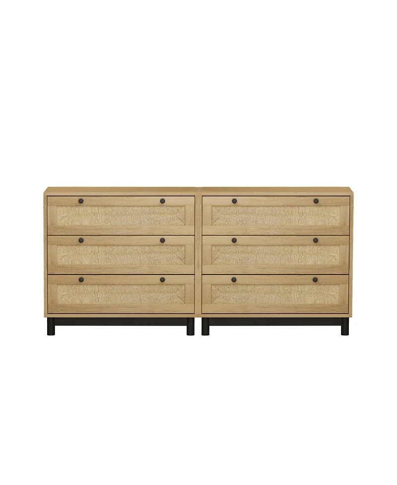 Streamdale 3-Drawers Storage Cabinet Rope Woven Drawer (Set of 2), for Bedroom,Living Room,Dining Room,Hallways,Oak