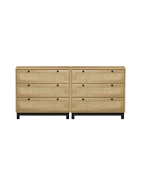 Streamdale 3-Drawers Storage Cabinet Rope Woven Drawer (Set of 2), for Bedroom,Living Room,Dining Room,Hallways,Oak