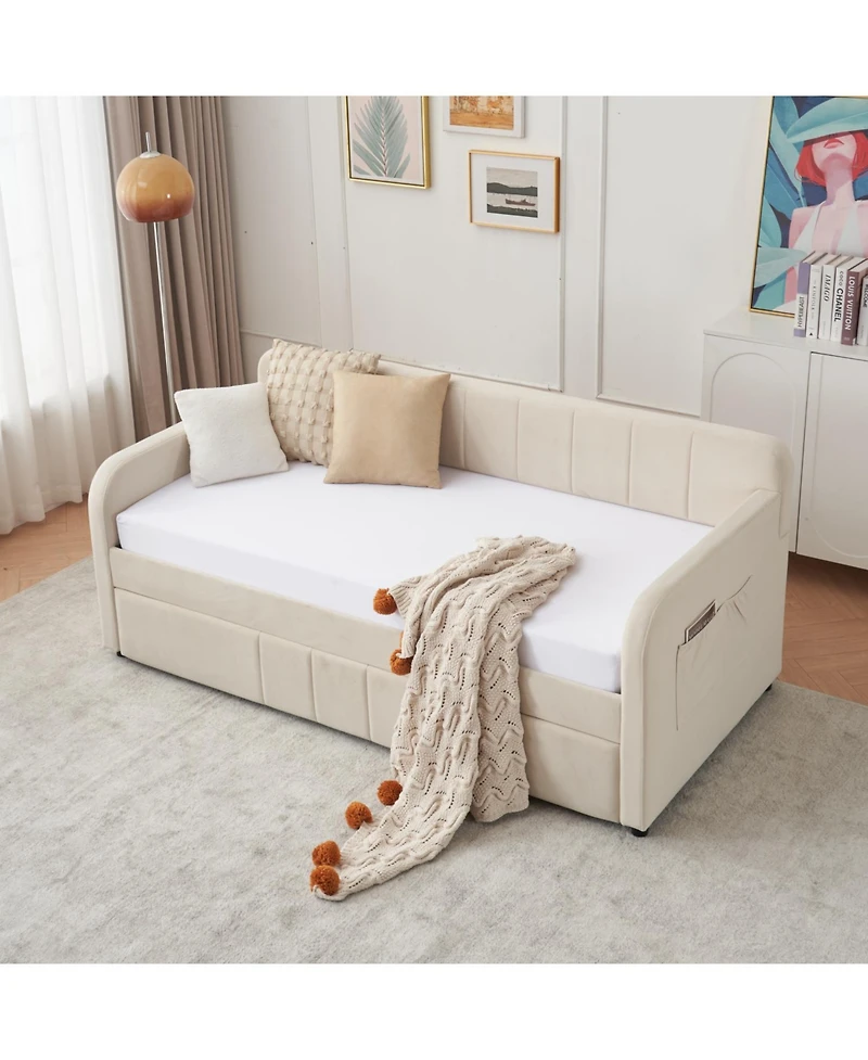 Twin Daybed Frame with Trundle, Sofa Bed for Living Room Guest Room