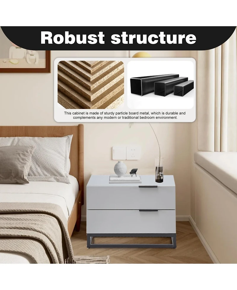 Streamdale Grey Nightstand with 2 Drawers for Closet, Bedroom, or Entryway