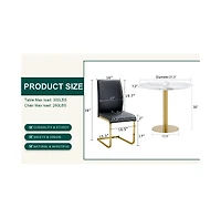 Streamdale Elegant Round Marble Table & 2 High-Resilience Chairs