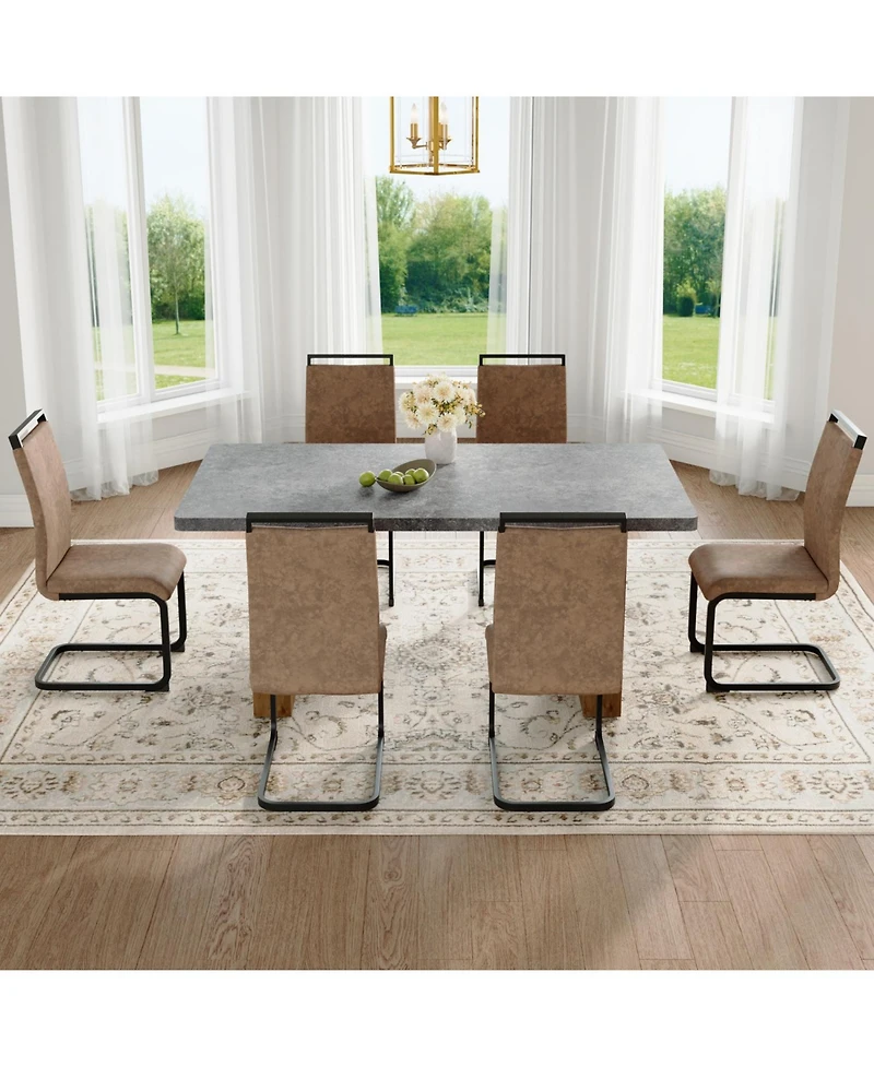 Streamdale Cozy Modern Dining Set 67" Table & 6 Fabric Chairs