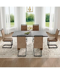 Streamdale Cozy Modern Dining Set 67" Table & 6 Fabric Chairs