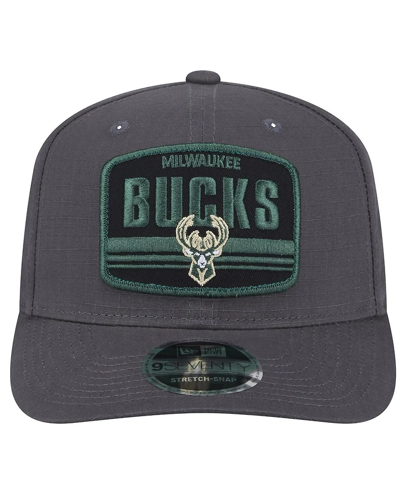 New Era Men's Graphite Milwaukee Bucks Team Elevated Patch 9SEVENTY Adjustable Hat